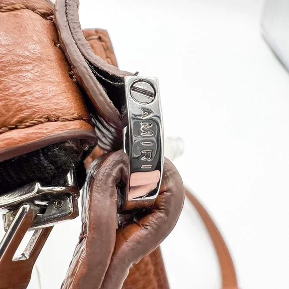 Amiri Men's Leather Crossbody Bag in Brown and Creme, Made in Italy